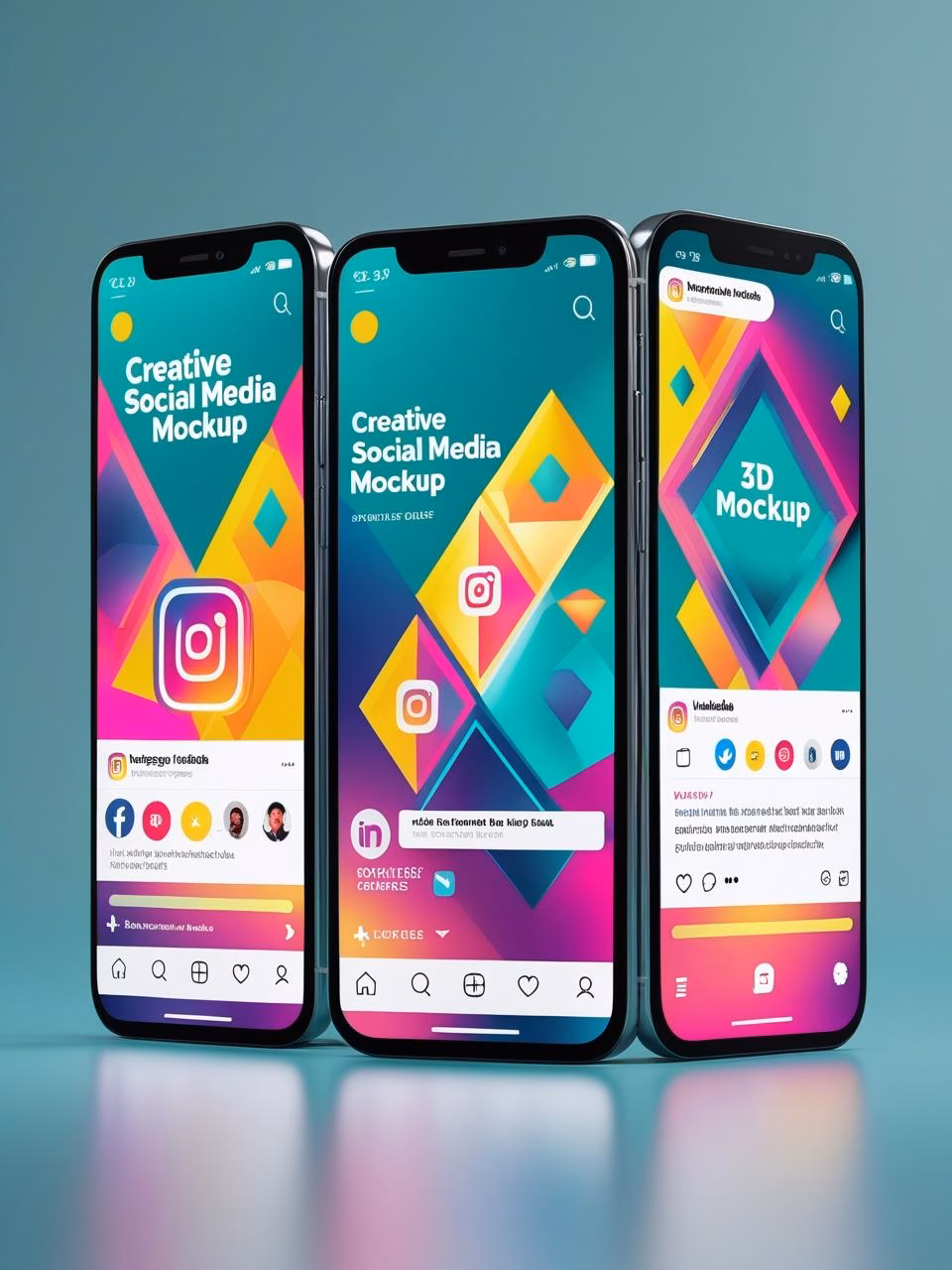 Creative social media design templates with Instagram, Facebook, and LinkedIn mockups showcasing brand engagement